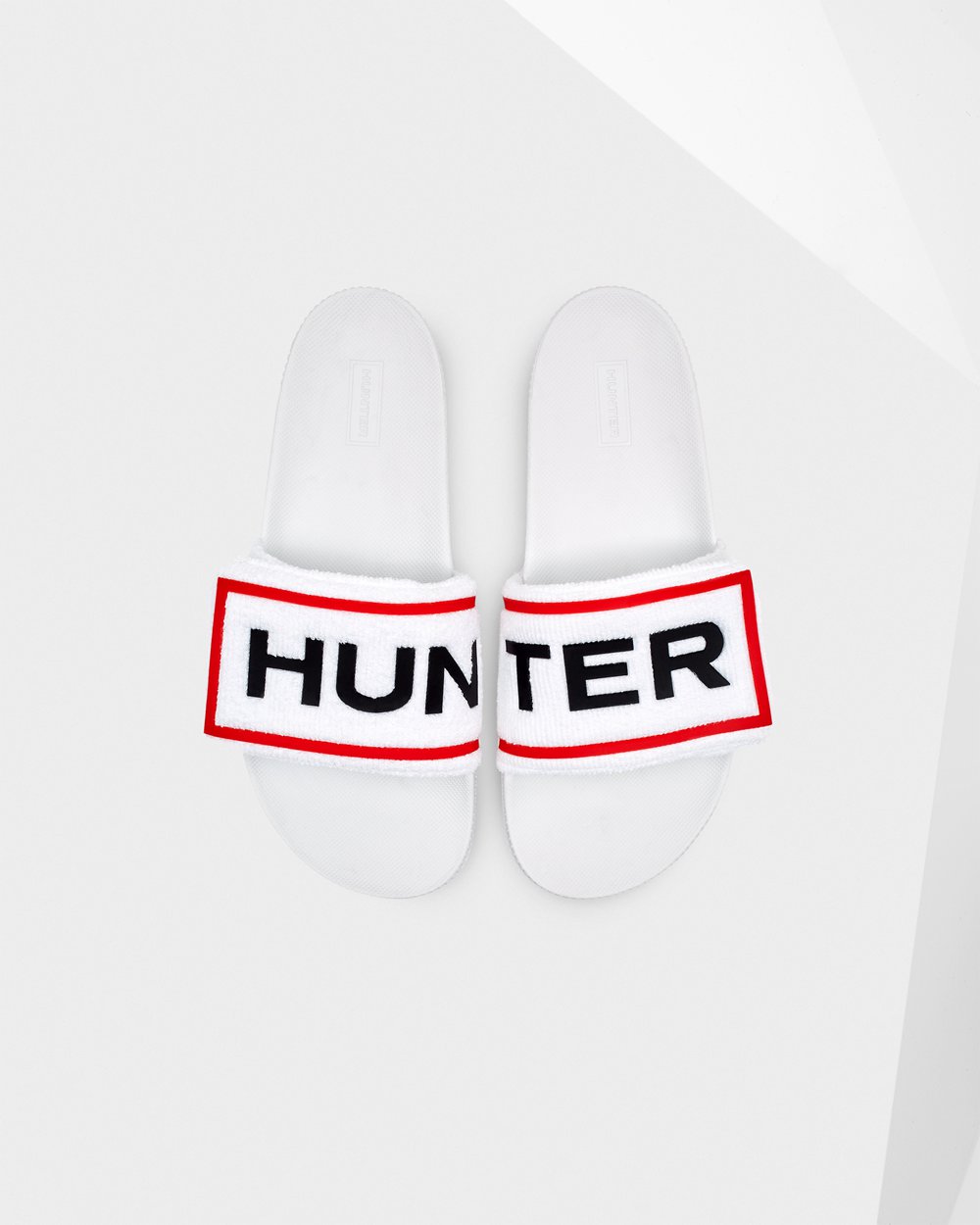 Hunter Original Terry Towelling Logo Adjustable Slides - Outlet Womens White - JKAFON824